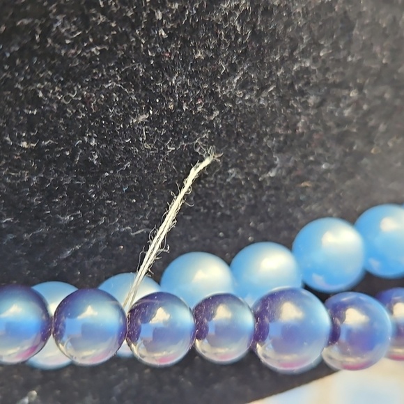 Vintage Light Blue Dark Blue Lucite Double Stranded Moon Glow Necklace - Picture 3 of 5